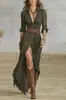 Vestido Largo de Manga Larga con Escote en V y Cintura Ajustada con Abertura, Nuevo Estilo Transfronterizo Europeo y Americano 2026, Elegante Vestido Largo Estilo Resort, En Stock de Fábrica