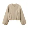Estilo Europeu e Americano Comércio Exterior Roupas Femininas Novo Modelo 2026 Fashionável Versátil Gola Redonda Macia Manga Longa Jaqueta Bomber Casaco Curto
