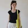 Blusa de Tricô Feminina de Verão Nova Chegada Gola U Manga Curta Camada Base Emagrecedora