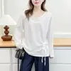 Especial2026 Outono Nova Moda Elegante Roupa Feminina Plus Size, Blusa de Manga Longa com Franzidos Vazados Falsa Peça Dupla 0821
