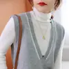 Chaleco de Lana Negro con Cuello en V Apilado para Mujer Ropa de Abrigo Otoño e Invierno Chaleco de Punto Estilo Coreano Ropa de Abrigo Chaleco Holgado Chaleco de Moda Versátil