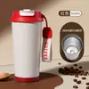 Copo Térmico de Aço Inoxidável 304 com Logo Personalizado, Copo de Café Isolado, Copo Portátil com Canudo para Duas Bebidas, Copo para Presente Corporativo