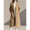 Outono/Inverno 2026 Novo Estilo Transfronteiriço Europeu e Americano Roupas Femininas Temperamento Elegante Casaco Jaqueta de Lã Super Longo com Fenda nas Costas Feminino