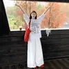 Camiseta de Manga Larga Pesada de Algodón Puro con Botella de Vino Pintada a Mano Estilo Americano Hombres y Mujeres Otoño Nuevo Holgado Estilo Perezoso Prenda Base