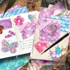 12 Hojas/Paquete Compra Directa Transfronteriza Papel de Material Escamas de Sirena Iridiscente Perlado Hecho a Mano DIY Fantasía Decorativo Papel para Scrapbooking