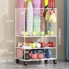 Cesta de almacenamiento para colchoneta de yoga, estante de almacenamiento para equipo deportivo y de fitness, carrito estante pequeño, estante para bádminton con ruedas para uso doméstico
