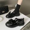 Zapatos de Cuero Pequeños Versátiles con Lazo Francés Talla Grande 2024 Otoño Nuevo Estilo Boca Baja Hebilla Tacón Grueso Zapatos Mary Jane