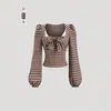 Top retro para mujer con mangas abullonadas que ciñe la cintura, estilo europeo y americano, ajustado, de manga larga corta, con cuello cuadrado