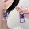 Pendientes Geométricos de Diamante Amatista de Lujo Ligero Elegantes Moda Alto Sentido Hebilla de Oreja Rectangular Pendientes Nuevos 2024
