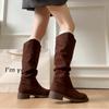 Botas Altas Retro de Tacón Grueso Botas de Equitación Zapatos de Mujer 2025 Nuevo Otoño Invierno Botas Holgadas Botas Martin Fruncidas Botas de Moda