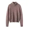 Estilo minimalista old money~75% Cachemira + 25% Seda de Morera Cardigan de Punto para Mujer Hilo Jaspeado Doble Cremallera Estilo Elegante Ropa de Abrigo