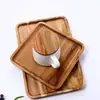 Plato de madera maciza de acacia, bandeja rectangular, plato de té japonés, plato de hueso, plato de postre, plato de fruta, plato de madera para pastel