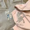 Sudadera con Capucha Bordada de Ciervo Rosa para Mujer, Forrada de Polar y Engrosada, Corte Holgado Estilo Coreano, Chaqueta de Manga Larga Estilo Perezoso, Artículo Popular de Otoño e Invierno