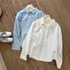 Bordado francês 100% algodão, altamente recomendado, gola de lapela, nova camisa de cor sólida outonal de alta qualidade para o estilo smart de trabalho da mulher