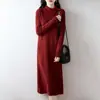 Vestido de Punto Nuevo de Lana Pura con Cuello Manga Larga Color Sólido Versátil de Cintura Alta Longitud Media para Mujer Otoño/Invierno 2026