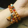 Pulsera de Círculo Doble de 8 mm con Patrón Horizontal de Ciprés, Pulsera con Colgante de Loto de Madera, Cuentas de Rosario para Hombres y Mujeres, Joyería de Cuentas Budistas al por Mayor