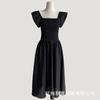 Verano Elegante Di Adiós a Adiós, Look Adelgazante Mercerizado Tencel Poliéster Manga Corta con Pequeña Manga Mariposa Vestido para Mujer Largo Medio