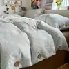 Juego de Ropa de Cama de Cuatro Piezas de Algodón Puro Lavado con Botones Estilo Muji, Funda Nórdica de Gasa de Doble Capa Jacquard, Juego de Tres Piezas para Dormitorio de Estudiante