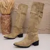 Botas Largas Estilo Retro Maillard 2026 Otoño/Invierno Nuevas Puntiagudas Tacón Grueso Hasta la Rodilla Botas de Moda Western
