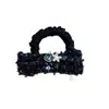 Fragrância Pequena de Luxo Tweed Azul Escuro Prendedor Pinça Tubarão Moda Laço Elástico Corda de Cabelo Acessórios de Cabelo Adorno de Cabeça para Mulheres