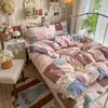 Ins juego de cuatro piezas de cuadros patchwork estilo coreano, gasa abullonada nuevo modelo 2026, sábana, funda de edredón, juego de tres piezas para cama de dormitorio 4