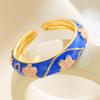 Anel Circular Vintage com Esmalte de Flor Colorida, Anel Novo Estilo Chinês, Anel Transfronteiriço Europeu e Americano de Esmalte