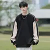 Suéter masculino gola redonda pulôver marca de moda retrô americano solto para casais cor nacional da moda combinação de cores manga longa pesada camisa de base