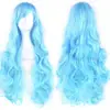 Peruca cosplay de anime, peruca para festa à fantasia de Natal, cabelo longo cacheado, peruca de cabelo cacheado de 80 cm com franja lateral