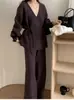 Nuevo Conjunto de Punto de Moda Otoño/Invierno 2026 Estilo Casual Retro Americano para Mujer: Conjunto de Dos Piezas: Chaqueta Cardigan y Pantalones de Pierna Ancha
