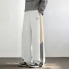 Calça de Moletom Listrada Estilo Americano Outono Novo Solta Caimento Color Blocking Bordado Esporte Versátil Casual Longa
