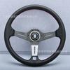 Volante universal de 14 pulgadas con aguja cóncava y transferencia de agua para modificación de coche, volante de cuero negro en blanco