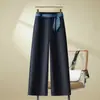 Pantalones cropped de pierna ancha con cordones de encaje retro francés hechos a medida para mujer, nuevo estilo de otoño, cintura elástica en la espalda, adelgazantes y con caída, versátiles