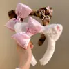 Diadema de Peluche con Orejas de Gato y Lazo con Estampado de Leopardo Dulce y Fresca para Mujer, Pinza para el Cabello de Dibujos Animados Linda, Diadema para Lavarse la Cara para Otoño e Invierno