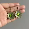 Pendientes de girasol de moda bohemia retro para mujer con incrustación de piedra ojo de gato, colgante exquisito, directo del fabricante