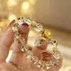 Pulseira de cristal branco e âmbar para boa sorte, nova pulseira de citrino estilo chinês para atrair riqueza, pulseira de cristal de luxo leve para mulheres