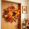 Corona de hortensias artificiales estilo europeo y americano para decoración de puerta de otoño, Acción de Gracias, decoración del hogar, corona de vid para colgar en la pared para fiestas navideñas