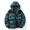 Jaqueta de Algodão Estampada 2025 com Capuz Masculina Casaco de Algodão Masculino Inverno Espessado Solto Jinjiang Fabricante de Roupas de Algodão Atacado