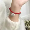 Plata S925 Simple Retro Cien Bendiciones Candado Tirar y Empujar Pulsera de Hilo Rojo DIY Hilo de Mano Pulsera Tejida a Mano C0931