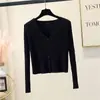 Cárdigan de punto acanalado de manga corta y larga con cuello en V para primavera y otoño para mujer, chaqueta de mujer ajustada de cintura alta
