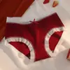 Pantalones Rojos de la Suerte Navideños Calzoncillos tipo bóxer sin costuras para el Año del Zodiaco, Bragas Rojas de Cintura Media Talla Grande para Mujer para Celebración de Boda