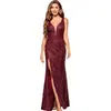 Vestido de Noite Novo Transfronteiriço Amazon Vestido Longo Sexy Alça Fina Decote V Fenda Vestido de Lantejoulas Moda Feminina