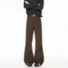 Pantalones vaqueros de algodón puro plisados en color marrón para hombre, corte cleanfit slim-fit, adelgazantes, pantalones de pierna curva, pierna recta, ligeramente acampanados, largos
