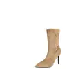 Elegantes Botas de Tacón Alto con Punta Fina hasta Media Pantorrilla para Mujer, Botas de Moda con Cremallera Lateral de Cuero de Microfibra para Otoño e Invierno, Suaves y Cómodas