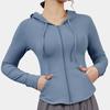 Casaco de roupas de ioga feminino com bolso com zíper slim-fit com capuz Top esportivo ao ar livre Corrida ao ar livre Treinamento Roupas de ginástica com capuz