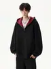 Sudadera retro de peso pesado estilo americano, corte cuadrado para hombre, prenda exterior de otoño con bloques de color y patchwork, chaqueta con capucha deportiva para jóvenes