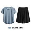 Conjunto Esportivo de Manga Curta para Mulheres, Calça de Corrida Fitness de Cintura Alta com Controle de Barriga, Conjunto de Duas Peças com Camiseta, Respirável e de Secagem Rápida para Yoga