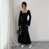 Vestido de Estilo Nuevo Cuadrado para Dama con Contraste, Adelgazante y Elegante, Europeo y Americano, Transfronterizo de Amazon 2025