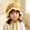 Touca de Tricô para Proteção Auricular de Bebê para Outono e Inverno, Touca de Bebê com Renda e Laço Fofo, Chapéu Infantil Quente e à Prova de Vento para Meninos e Meninas
