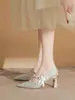 Temporada del Primer Encuentro: Tacones Altos Cómodos de Tacón Grueso, Zapatos Principales para Vestido de Novia para Mujer, Estilo Francés, Cristal Fino Brillante, Zapatos para Dama de Honor y Novia