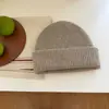 Gorro de Punto de Lana de Doble Capa con Puño de Color Sólido para Mujer Otoño e Invierno Estilo Coreano Gorro Frío Japonés Hombres Ciclismo Cálido Gorro de Pareja